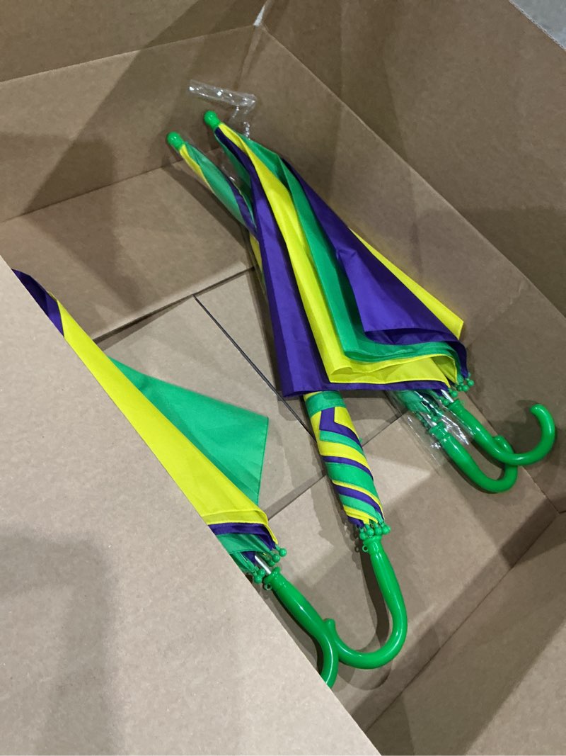 Condition photo showing Good Condition for abbylike 4 pcs mardi gras umbrella 17 inch second line parasol carnival purple green and gold umbrella with j hook handle sturdy mardi gras decorations for decorative carnival party