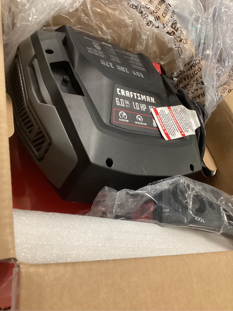 Condition photo showing As Is for Craftsman 6-Gallon Portable Electric 150 PSI Pancake Air Compressor