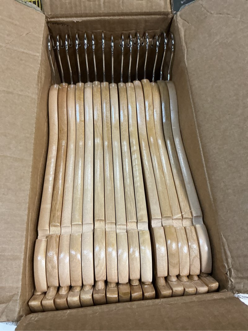 Condition photo showing Good Condition for topia hanger wooden hangers 30 pack, natural wood clothes hangers, durable coat hanger with 360-degree rotatable hook, non-slip pants bar and shoulder notches for camisole tops-ct34n30 natural 30 pcs