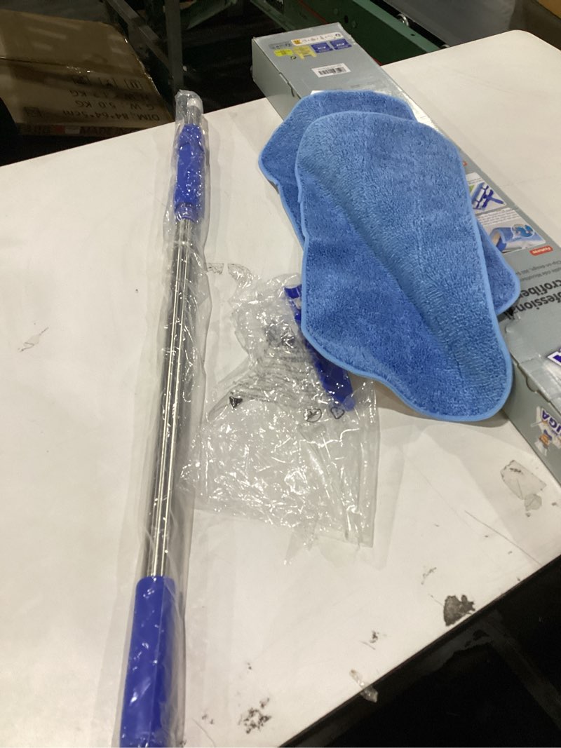 Condition photo showing As Is for MR.SIGA Professional Microfiber Mop for Hardwood, Laminate, Tile Floor Cleaning, Stainless Steel Telescopic Handle - 3 Reusable Flat Mop Refills and 1 Dirt Removal Scrubber Included Blue, Blue
