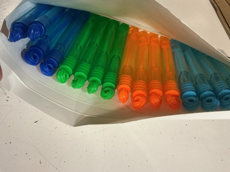 Condition photo showing New/Like New for 32-piece 8 colors mini bubble wands assortment party favors toys for kids child, christmas celebration,thanksgiving new year, themed birthday,wedding, bath time,summer outdoor gifts for girls boys