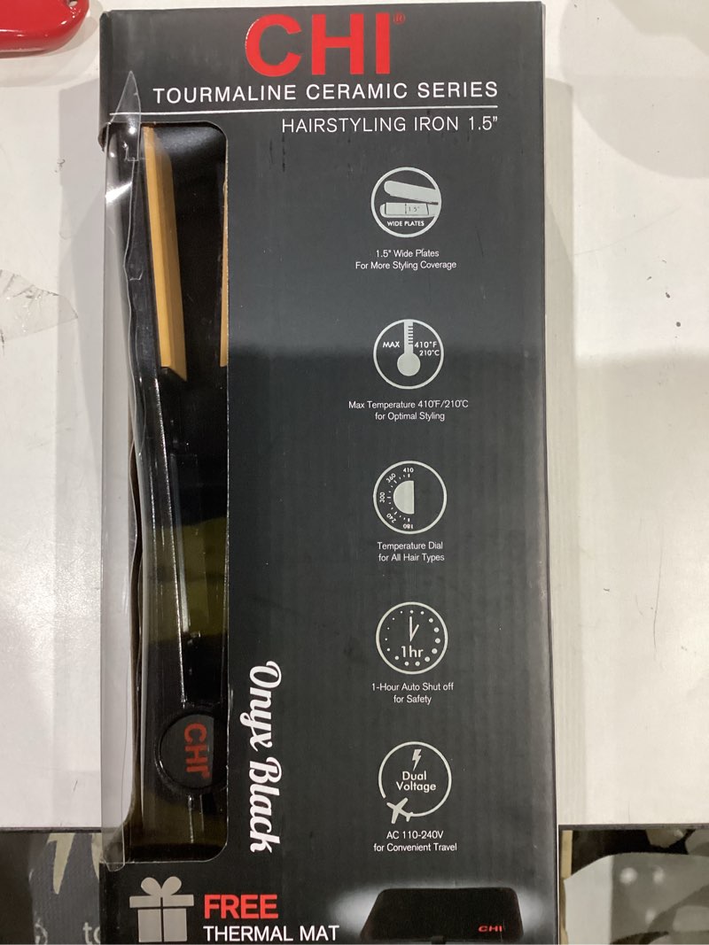 Condition photo showing New/Like New for CHI Tourmaline Ceramic Flat Iron, Hair Straightener For An Even & Smooth Finish, 1 1/2" Iron, Onyx Black Onyx Black 1.5 Inch