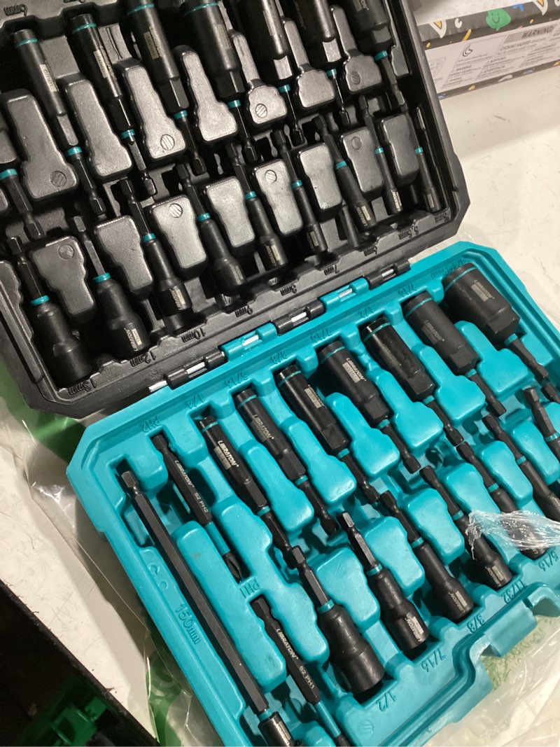 Condition photo showing Good Condition for LIBRATON Magnetic Nut Driver Set, 35PCs Impact Driver Bit Set, Deep Nut Driver Set, Metric & SAE Nut Driver for Impact Drill, Wing Nut Driver, Quick-release Bit Holder, Drill Bit PH1 PH2, with Toolbox