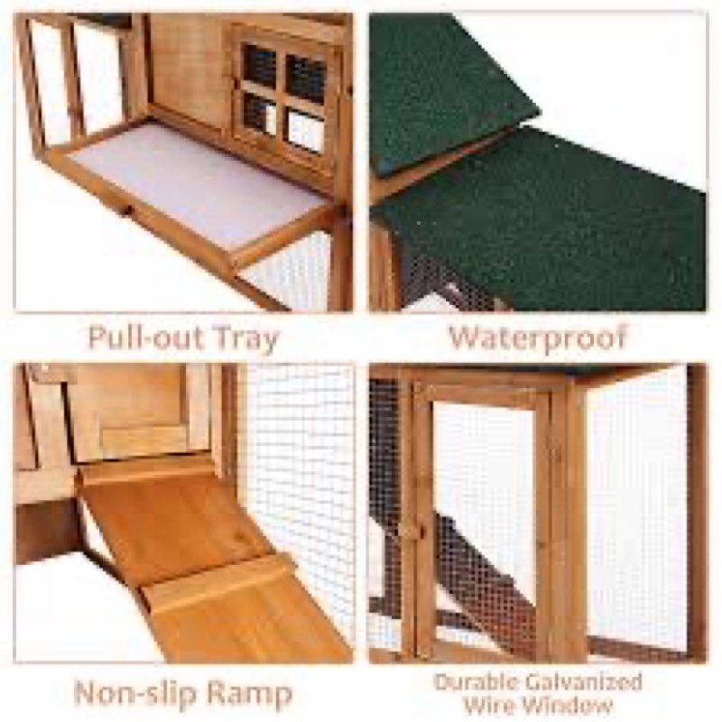 GarveeLife 80in Wooden Rabbit Hutch, Outdoor Chicken Coop, Bunny Hutch Guinea Pig Pet House Bunny Ca