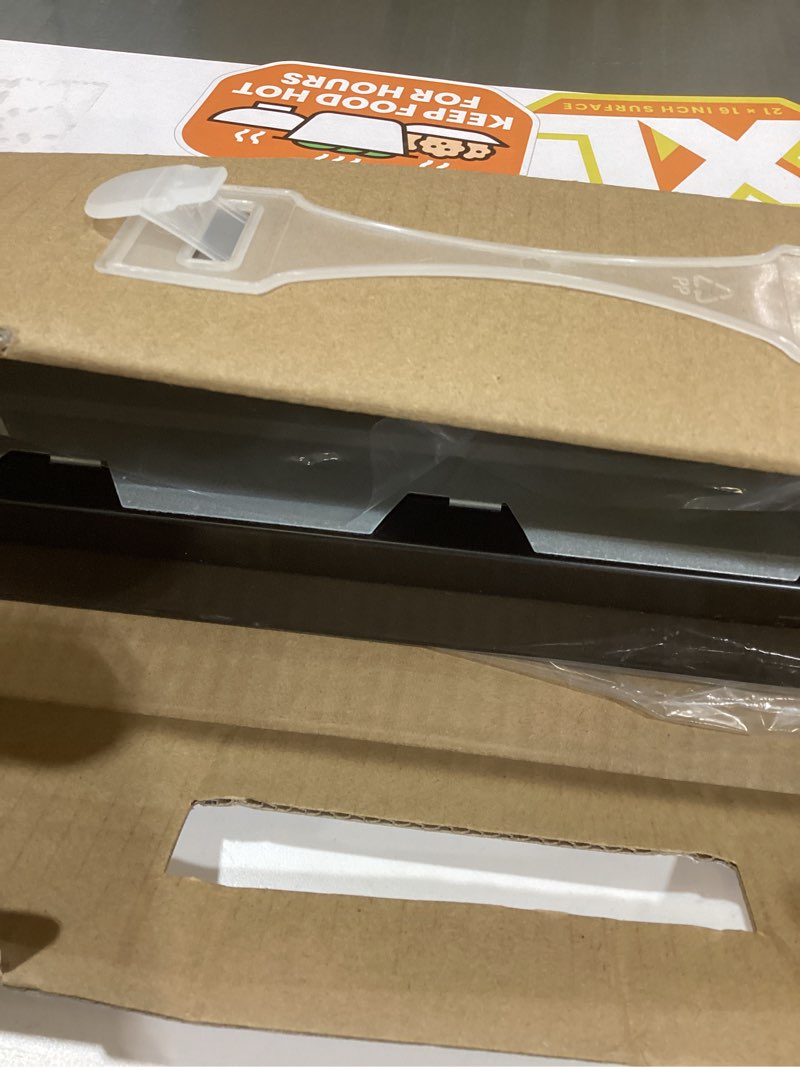 Condition photo showing New/Like New for Chefman Electric Warming Tray with Adjustable Temperature Control, Perfect For Buffets, Restaurants, Parties, Events, and Home Dinners, Large 21” x 16” Glass-Top Surface Keeps Food Hot – Black Stainless Black Large - 21" x 16"