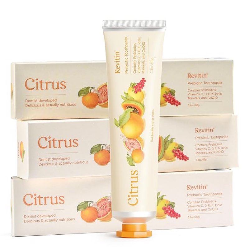 (( Exp/07/2026))Revitin Toothpaste | Fluoride-Free Prebiotic Citrus Tooth Gel | No SLS, Gluten Free, Dye Free, GMO F