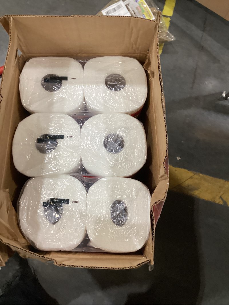 Condition photo showing As Is for brawny tear-a-square 3-ply paper towels, 12 xl family rolls = 30 regular rolls, strong, absorbent, and durable with 3 sheet sizes (quarter, half, full) family 12 xl family rolls