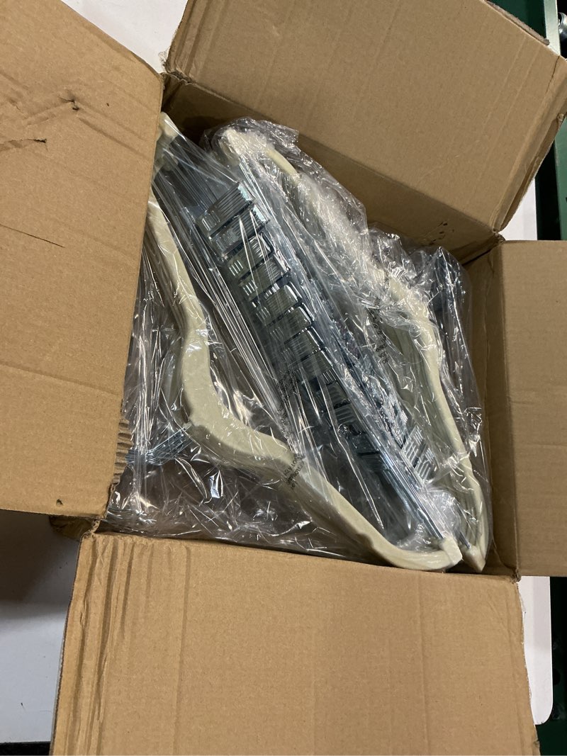 Condition photo showing New/Like New for 24-pack beige velvet hangers with clips adjustable,adult hangers,heavy-duty,felt,non-slip,space saving,slim outfit hanger for pants, skirts, suits,coats, dresses ect. beige 24
