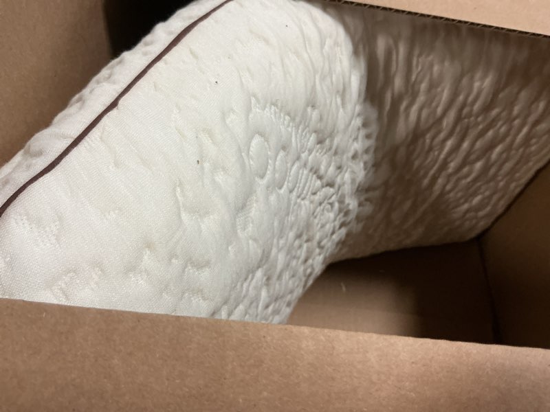 Condition photo showing As Is for memory foam pillow for sleeping, 27.56x16.54x5.90 inches, breathable soft cover, relieves neck pain - back, stomach, side sleeper, white