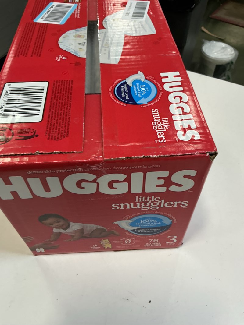 Condition photo showing New/Like New for Huggies Size 3 Diapers, Little Snugglers Baby Diapers, Size 3 (16-28 lbs), 76 Count, Packaging May Vary