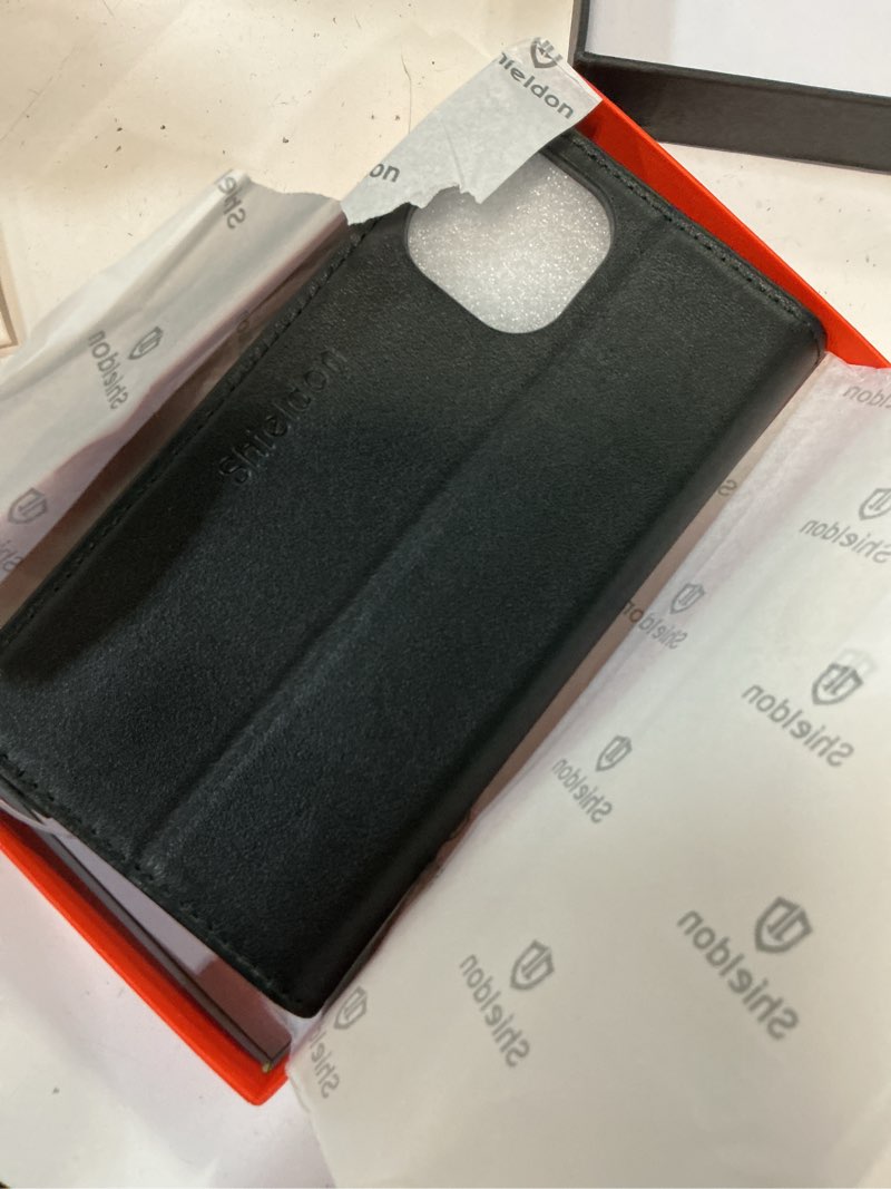 Condition photo showing Good Condition for shieldon genuine leather folio wallet case for iphone 15 6.1" 2023, black | magnetic closure, rfid blocking, credit card holder, kickstand, book design, soft shockproof phone cover