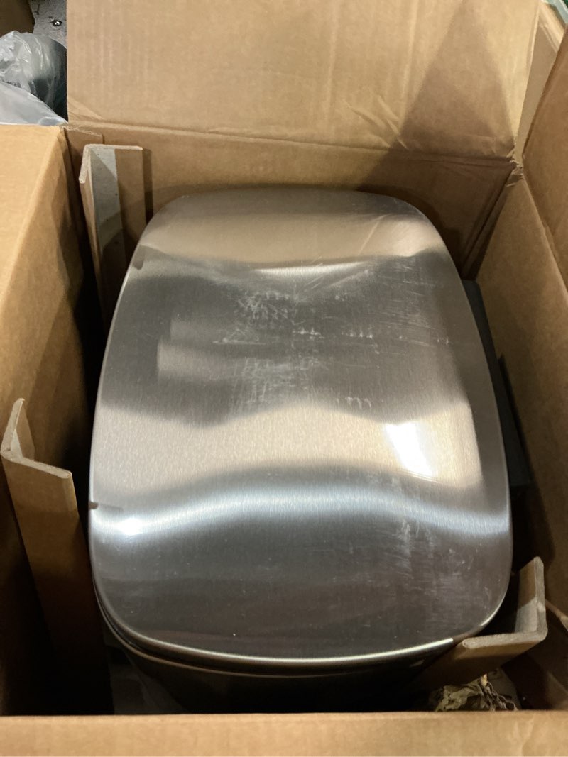 Condition photo showing As Is for garvee step-on stainless steel kitchen trash can - 13 gal / 50 l large capacity, rustproof metal garbage bin with soft close lid, removable inner bucket & rear handle stainless steel 13.2 gallons