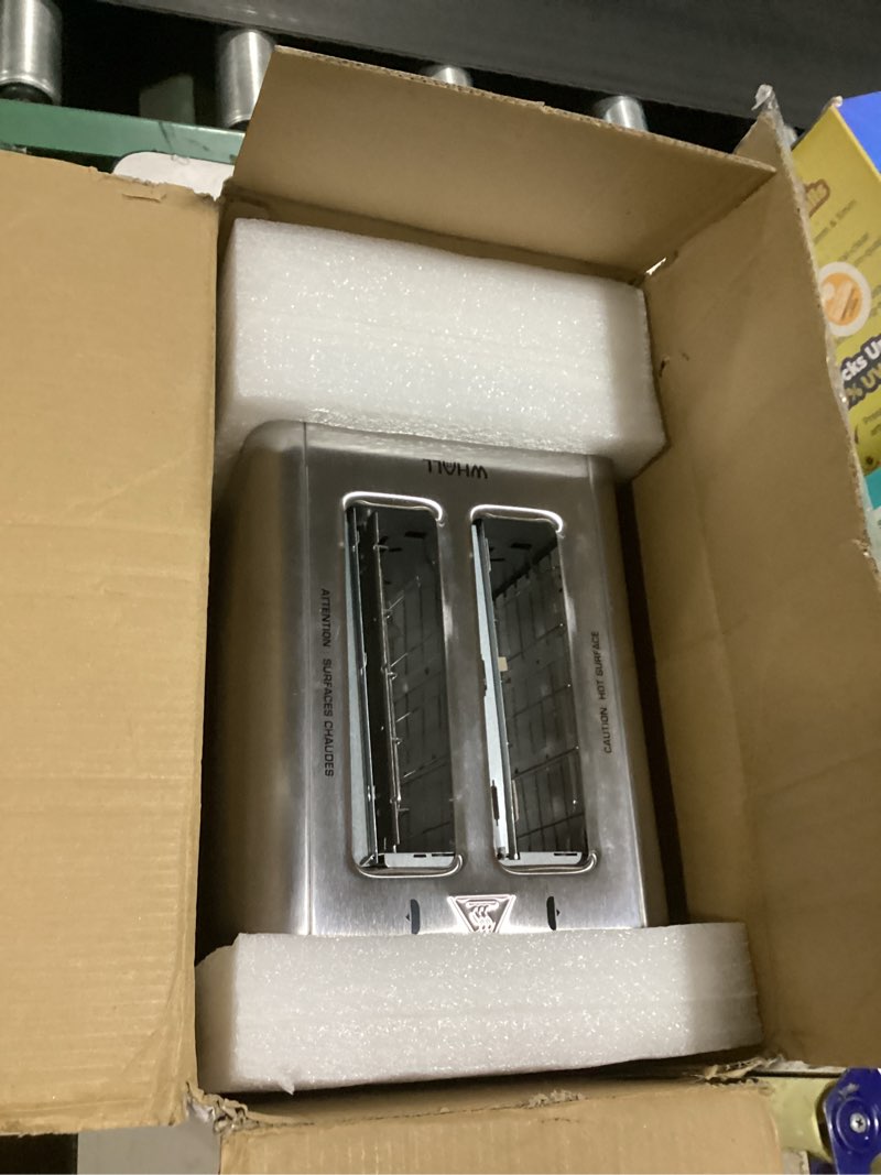 Condition photo showing New/Like New for whall touch screen toaster 2 slice, stainless steel digital timer toasters with sound function, smart extra wide slots toaster with bagel, cancel, defrost (silver) silver round lever
