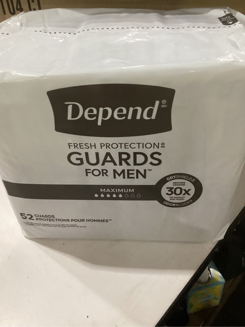Condition photo showing New/Like New for Depend Guards Incontinence Pads for Men, Maximum Absorbency, 104 Count (2 Packs of 52), Packaging May Vary