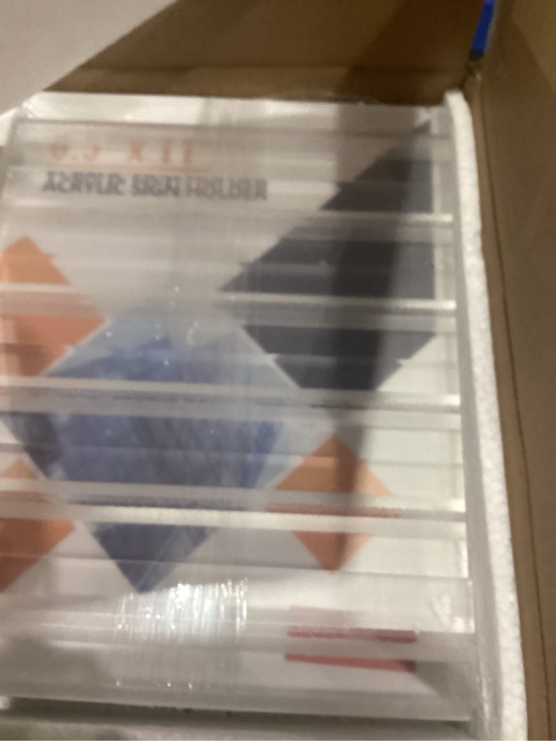 Condition photo showing Good Condition for enayplon acrylic sign holder 8.5 x 11, double sided sign holder stand, plastic 6 pack table paper stand, vertical menu flyer stand, t shape table flyer holder vertical 6 pack 8.5x11