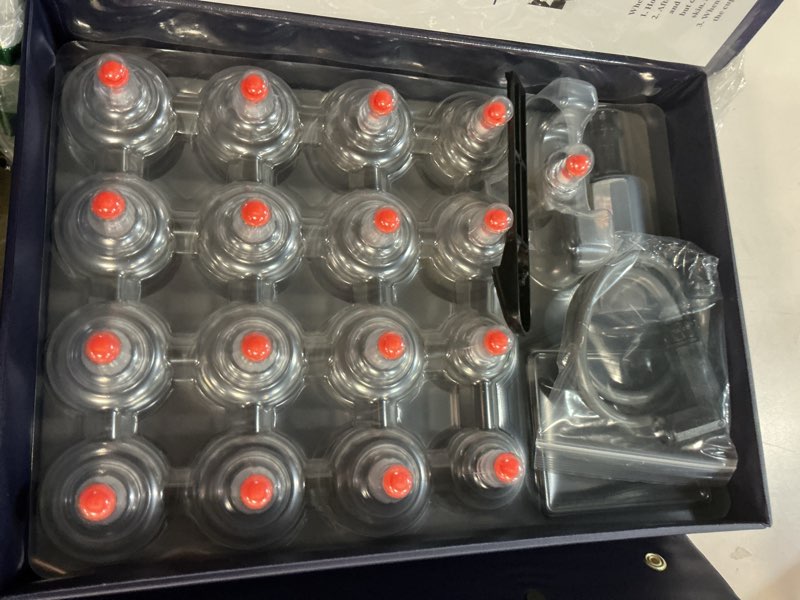 Condition photo showing Good Condition for Professional Cupping Set *Made in Korea* (17 Cups) with Extension Tube($3.00 Value) KS Choi Corp "Made in Korea."