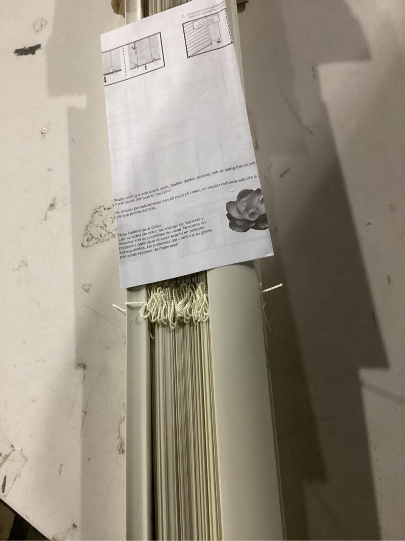 Condition photo showing New/Like New for lotus & windoware cordless mini blind, 1" vinyl slats, 24" wide x 72" long - alabaster, window blinds for home and office, interior door blinds - light filtering 24"w x 72"h alabaster