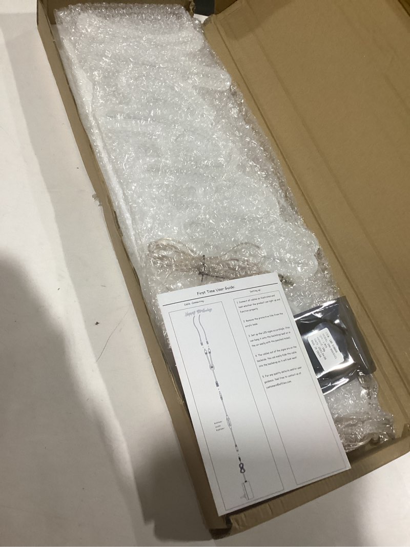 Condition photo showing Good Condition for Large Happy Birthday Neon Sign on Transparent Acrylic Base | Bright Happy Birthday LED Signs for Birthday Party Decor | Light Up Birthday Signs fitting Decoration Backdrops