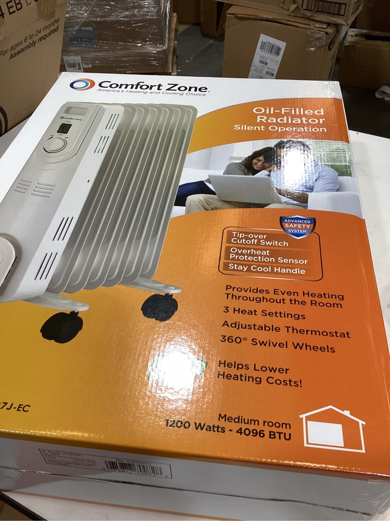 Condition photo showing Good Condition for Comfort Zone Electric Oil-Filled Radiant Radiator Space Heater, Never Refill, Adjustable Thermostat, Tip-Over Switch & Overheat Protection System, Ideal for Home, Bedroom, & Office, 1,200W, CZ7007J