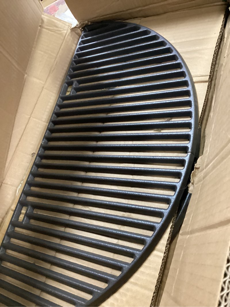 Condition photo showing As Is for 24" cast iron heavy duty half-moon grates for bge, big green egg xl, weber summit kamado e6, s6 joe big joe i, ii iii smokers 24" charcoal grill and fire pit 24" grill grid 24 inches