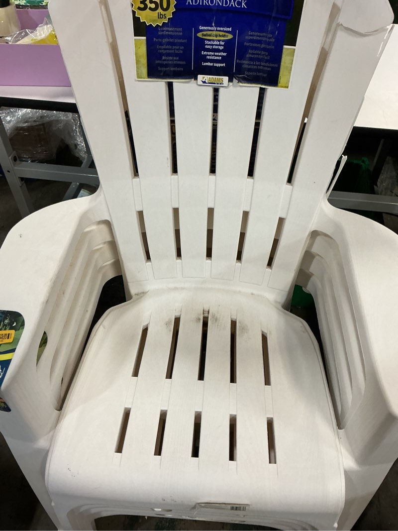 Condition photo showing As Is for adams manufacturing big easy adirondack chair stackable white plastic frame stationary adirondack chair with slat seat