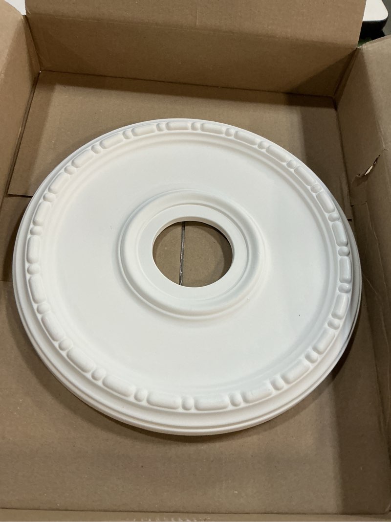 Condition photo showing As Is for 16"OD x 3 1/2"ID x 1 3/8"P Traditional Thermoformed PVC Ceiling Medallion (Fits Canopies up to 9 1/2") 16"OD Unfinished