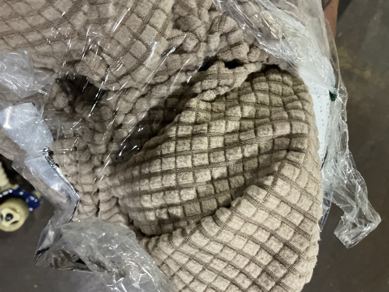 Condition photo showing As Is for h.versailtex 4 piece stretch sofa covers for 3 cushion couch covers for living room slipcovers (base cover plus 3 seat cushion covers) upgraded thicker jacquard fabric (sofa, sand) large sand