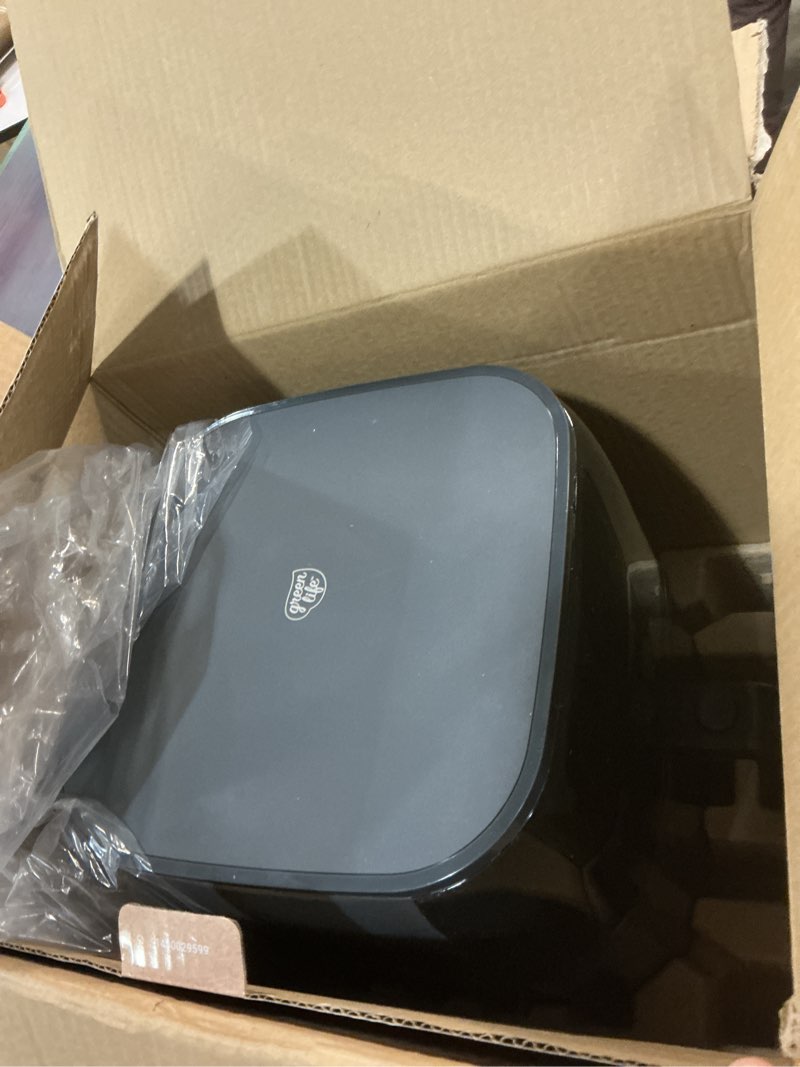 Condition photo showing Good Condition for GreenLife Compact Electric Air Fryer Oven, 5.3 QT, PFAS-Free Ceramic Nonstick Drawer, 8 One Touch Digital Display, Easy View Window, Auto Shut-Off Timer, Dishwasher Safe Parts, 1500 Watts, Graphite