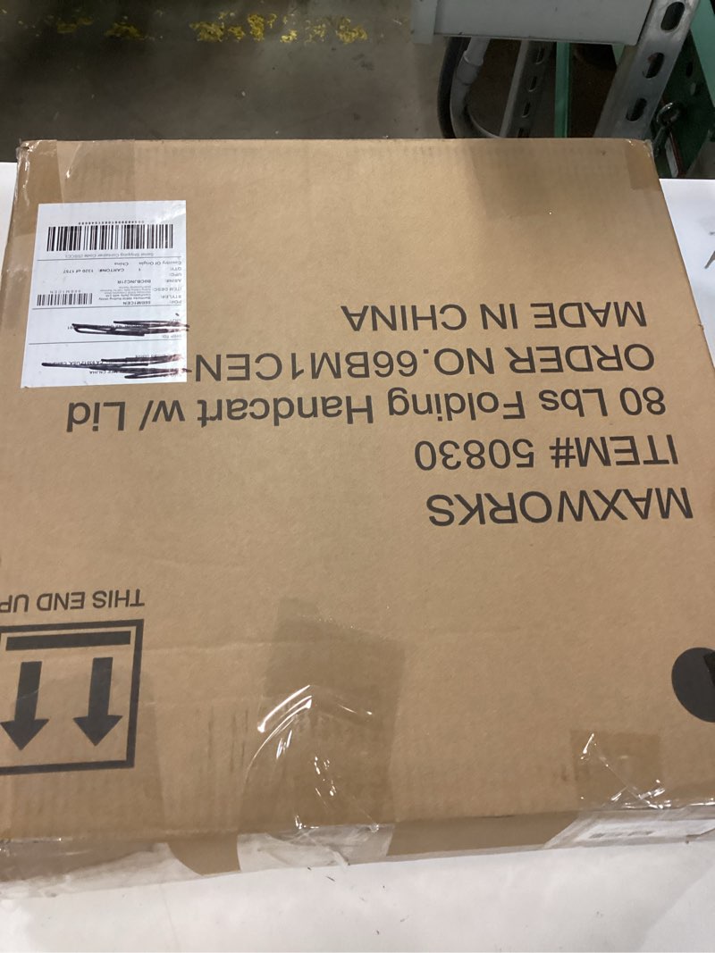 Condition photo showing New/Like New for maxworks 50830 collapsible black rolling folding dolly cart for teachers - multi-functional teacher dolly with extra storage, durable wheels, and easy-to-fold design for classroom, office, shopping