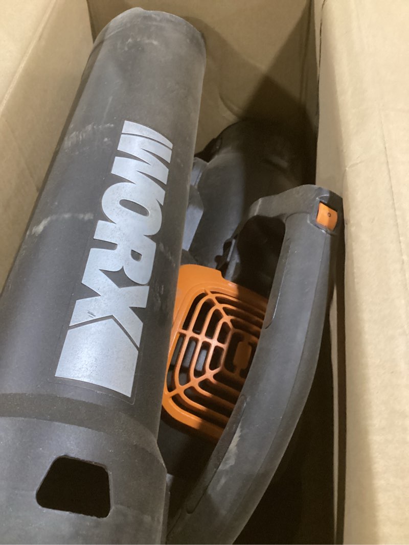 Condition photo showing As Is for worx 12 amp trivac 3-in-1 electric leaf blower/mulcher/yard vacuum - wg512