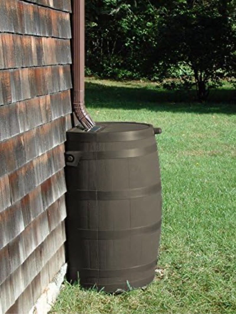 rts home accents 50-gallon rain barrel with brass spigot, flat back rain water collection barrel, walnut color