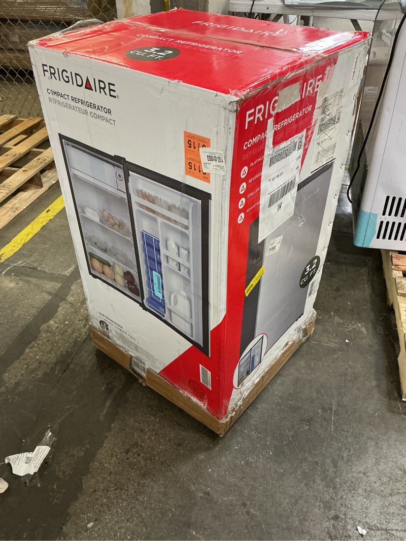 Condition photo showing As Is for Frigidaire - Platinum Series Retro 3.2 Cu. Ft. Compact Fridge - Stainless with Chrome Trim - Stainless/Chrome Trim