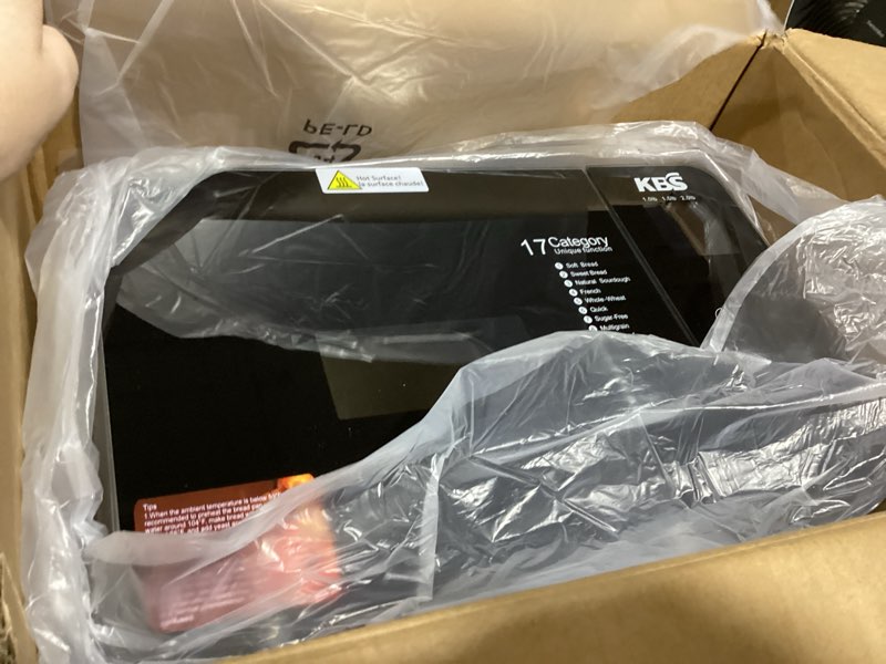 Condition photo showing New/Like New for kbs pro 710w 2lb bread maker, stainless steel 17-in-1 smart bread machine with healthy ceramic pan, automatic nut dispenser, tempered glass touch panel, 3 crust colors, 15h timer& keep-warm, recipes silver stainless steel