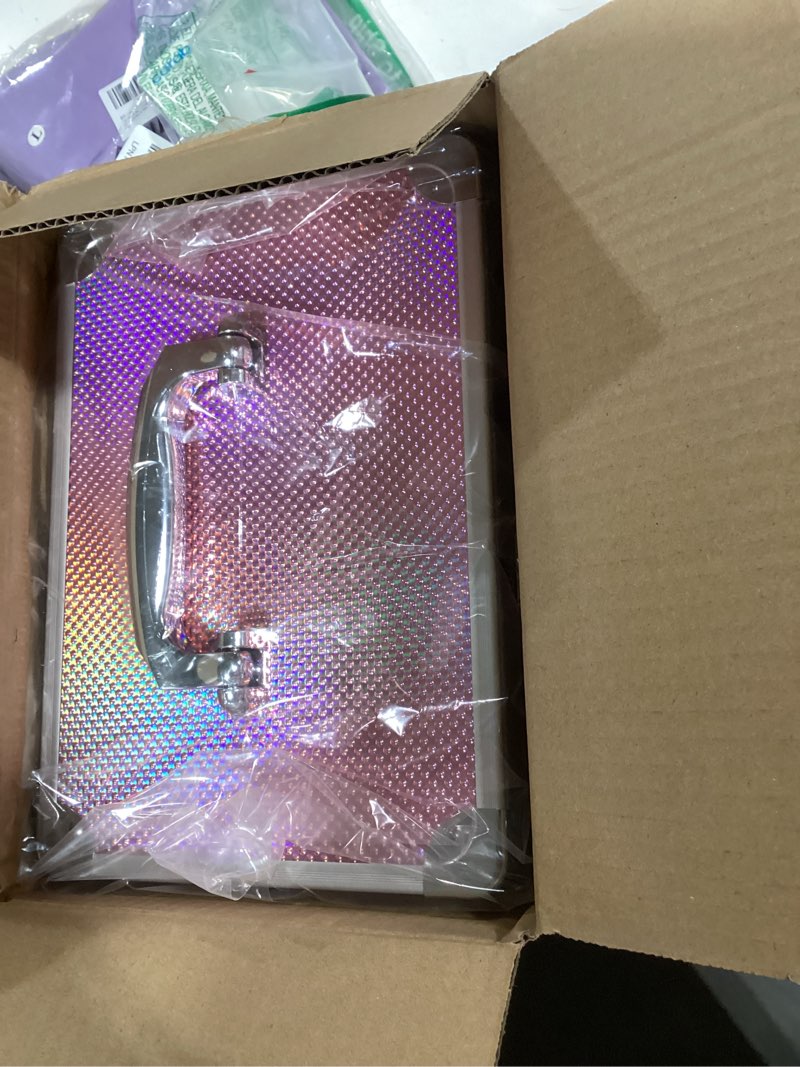 Condition photo showing As Is for similar itemJoligrace Makeup Train Case Cosmetic Box 11.8 Inches Jewelry Organizer Professional 3 Tiers Trays with Mirror and Brush Holder Lockable Key Portable Travel Mermaid Pink Pink Mermaid