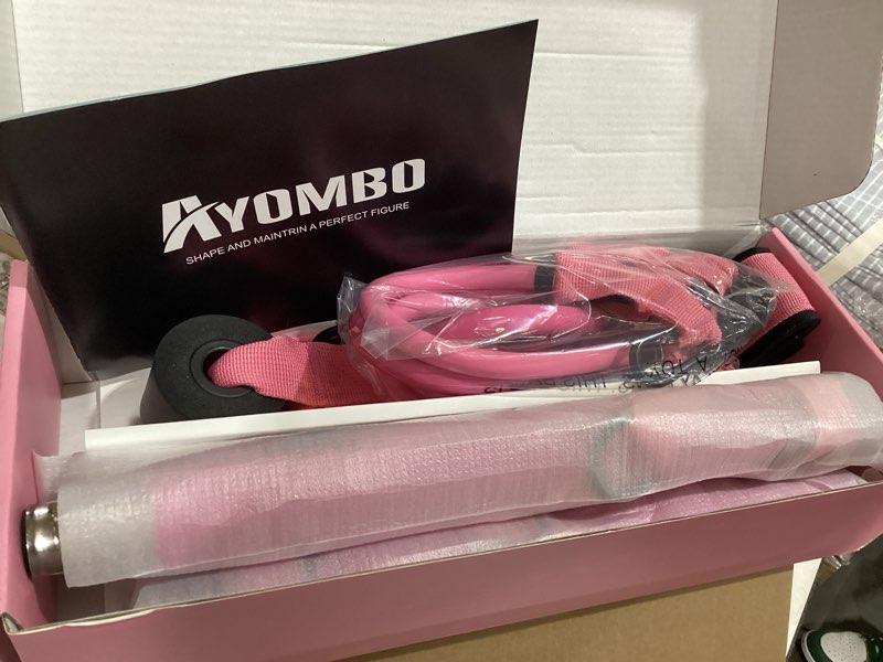 Condition photo showing Good Condition for ayombo pilates bar kit with resistance bands, pilates workout equipment for legs, hip, waist, arm, squats exercise equipment for home workouts, adjustable 3-section pilates bar kit for women & men 1-pink new-140lbs
