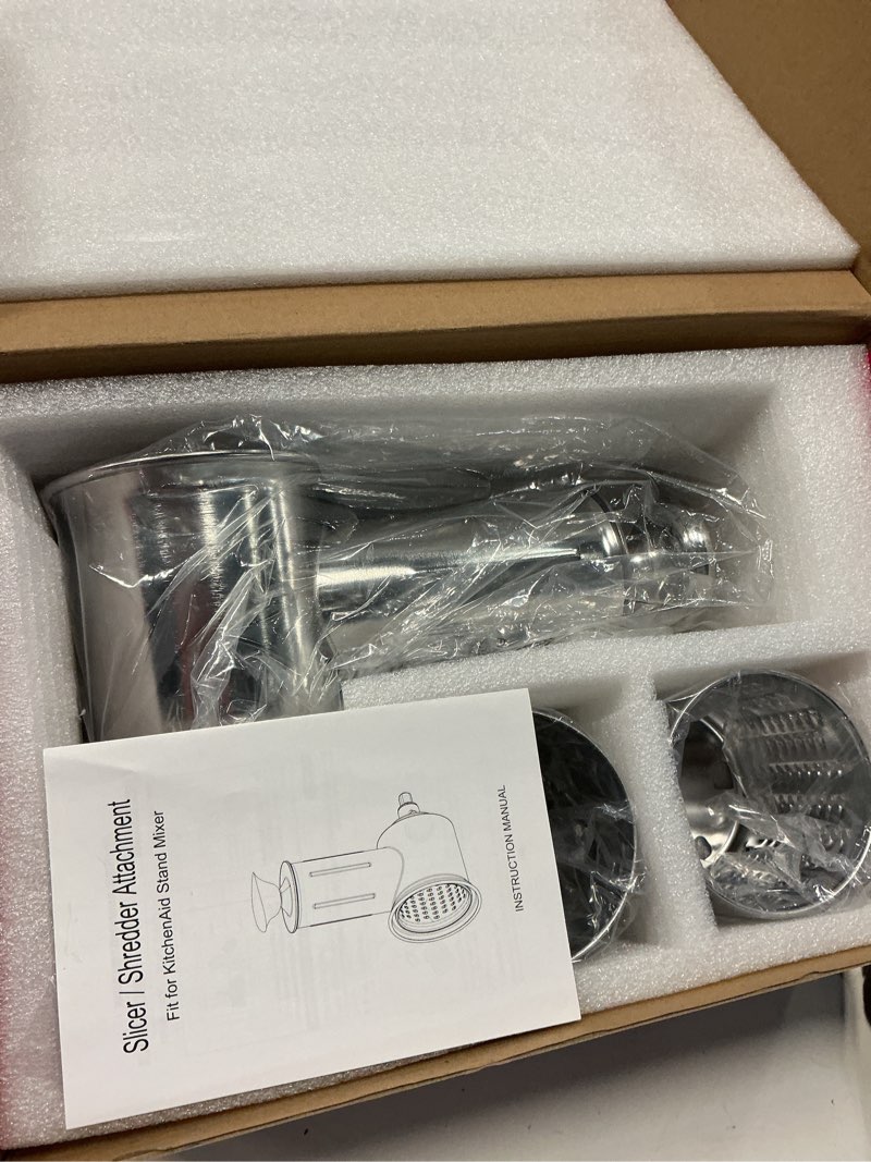 Condition photo showing New/Like New for stainless steel slicer shredder attachment for kitchenaid stand mixer, cheese grater attachment for kitchenaid with 4 blades, dishwasher safe