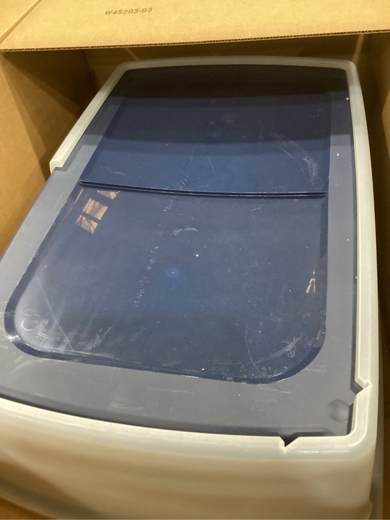 Condition photo showing As Is for IRIS USA XX-Large Side Entry Cat Litter Box, Open Top Extra Large Litter Box for Big Cats and Multi-Cat Households, High Sided Scatter Shield, Easy to Clean, 30" L x 20" W x 14" H, Navy