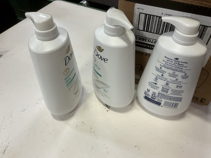 Condition photo showing Good Condition for dove body wash 3 count sensitive skin for 24hr lotion-soft skin moisturizing skin cleanser gentle hypoallergenic formula with no sulfates no parabens fragranced 30.6 fl oz (pack of 3)