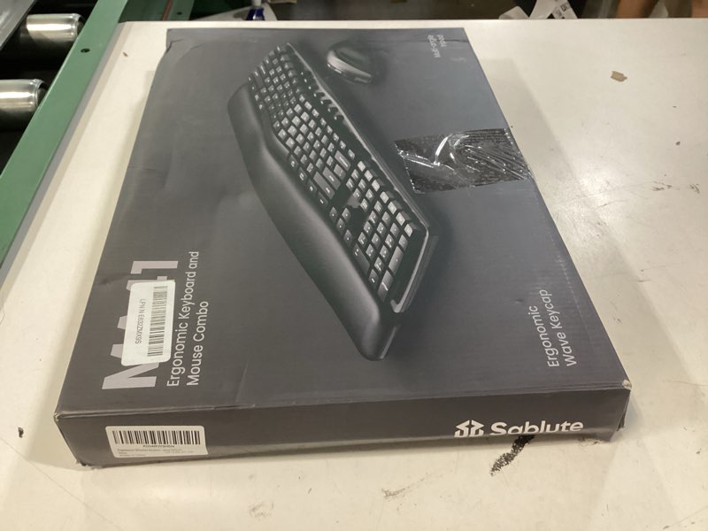 Condition photo showing New/Like New for wireless keyboard and mouse combo, sablute ma41 30db quiet ergonomic wave keyboard set with soft leather palm rest, dual-system switch for windows/mac, ideal for business teams home office black