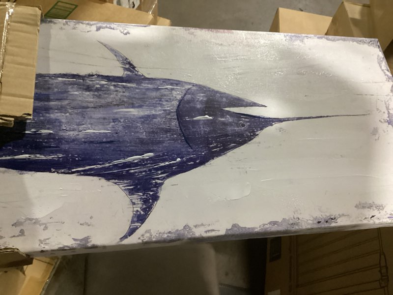 Condition photo showing Good Condition for Yihui Arts Nautical Canvas Wall Art Animal Pictures Hand Painted Swordfish Paintings Ancient Ocean Seascape Coatal Artwork for Living Room Decoration Sword Fish 36"L x 12"W