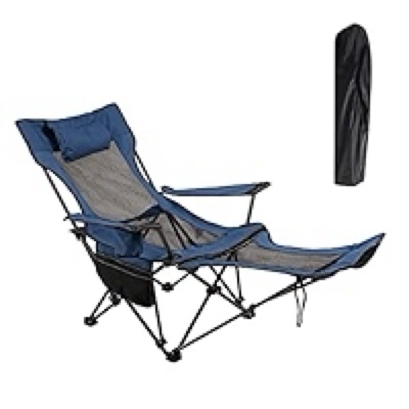 LEADALLWAY Camping Folding Chair with Foot Rest, Collapsible Camp Chair with Cup Holder and Removable Storage Bag, Heavy Duty Beach Chair for Outdoor Camp, Picnic, Travel, Fishing blue 