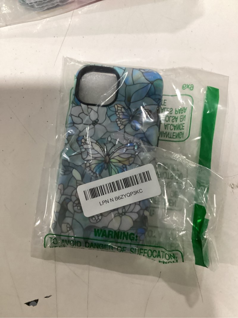 Condition photo showing Good Condition for compatible with iphone 13/iphone 14 case,hybrid 2-layer hard shell silicone case - stained glass butterfly - scratch resistant shockproof cover stained glass butterfly iphone 13/iphone 14