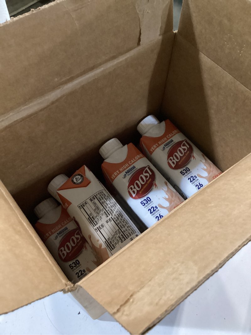 Condition photo showing As Is for (incomplete)boost very high calorie nutritional drink – helps weight gain & maintenance - 530 calories - 26 vitamins & minerals - 22 g protein - calorie-dense nutritional drink - chocolate - 8 fl oz (pack of 24) chocolate 8 fl oz (pack of 24)
