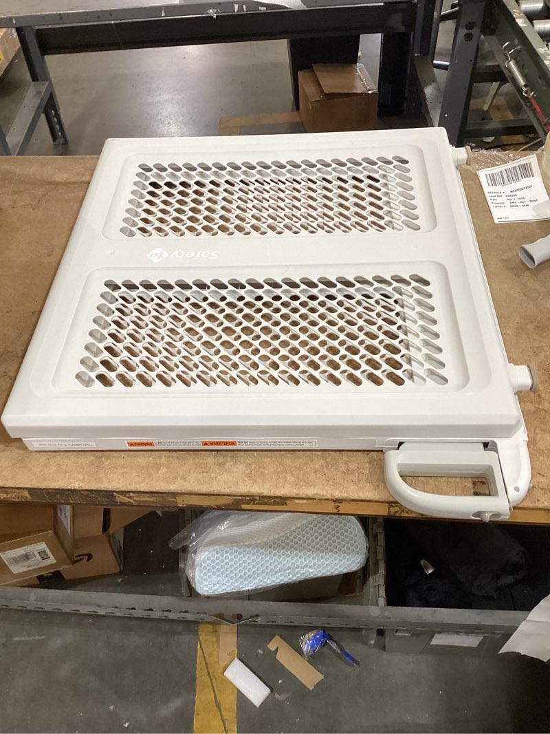 Condition photo showing As Is for safety 1st baby gates for doorways, pressure mount lift, lock and swing, dog gates, hardware gate for stairs, fits 28"-42" wide