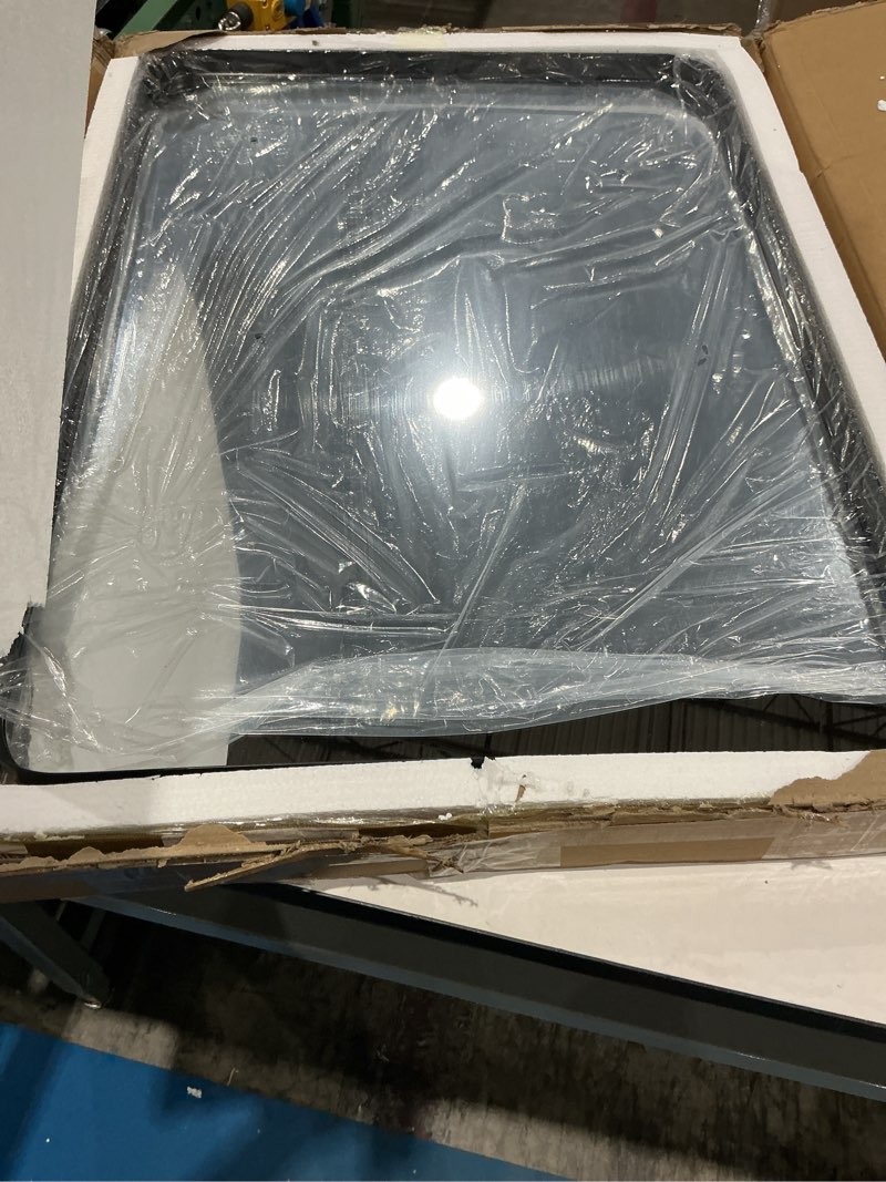 Condition photo showing New/Like New for black bathroom mirror 22x30 inch, rounded corner rectangle mirror with metal deep frame, wall mirrors for over sink, vanity, bedroom, bathroom, hangs horizontally or vertically 30"l x 22"w rounded corner black