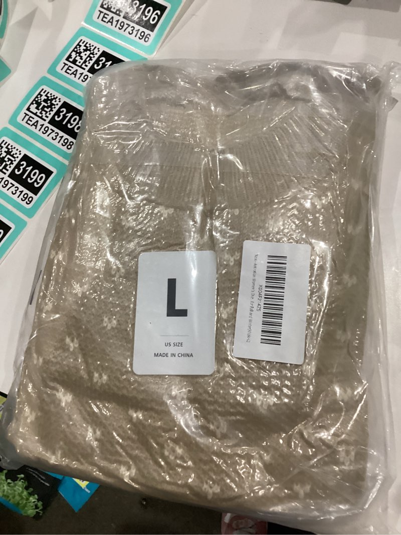 Condition photo showing New/Like New for Womens Oversized Polka Dot Knit Sweater Casual Loose-Fit Pullover for Fall and Winter Khaki Large