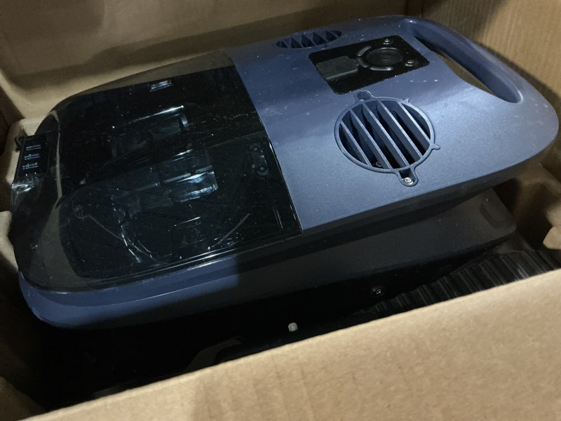Condition photo showing As Is for sonar navigation pool vacuum for inground above ground pools, climb stairs pool cleaner with 4 modes, powerful suction, self-parking, wall&waterline cleaning pool robot, clean up to 2150 sq.ft navy blue