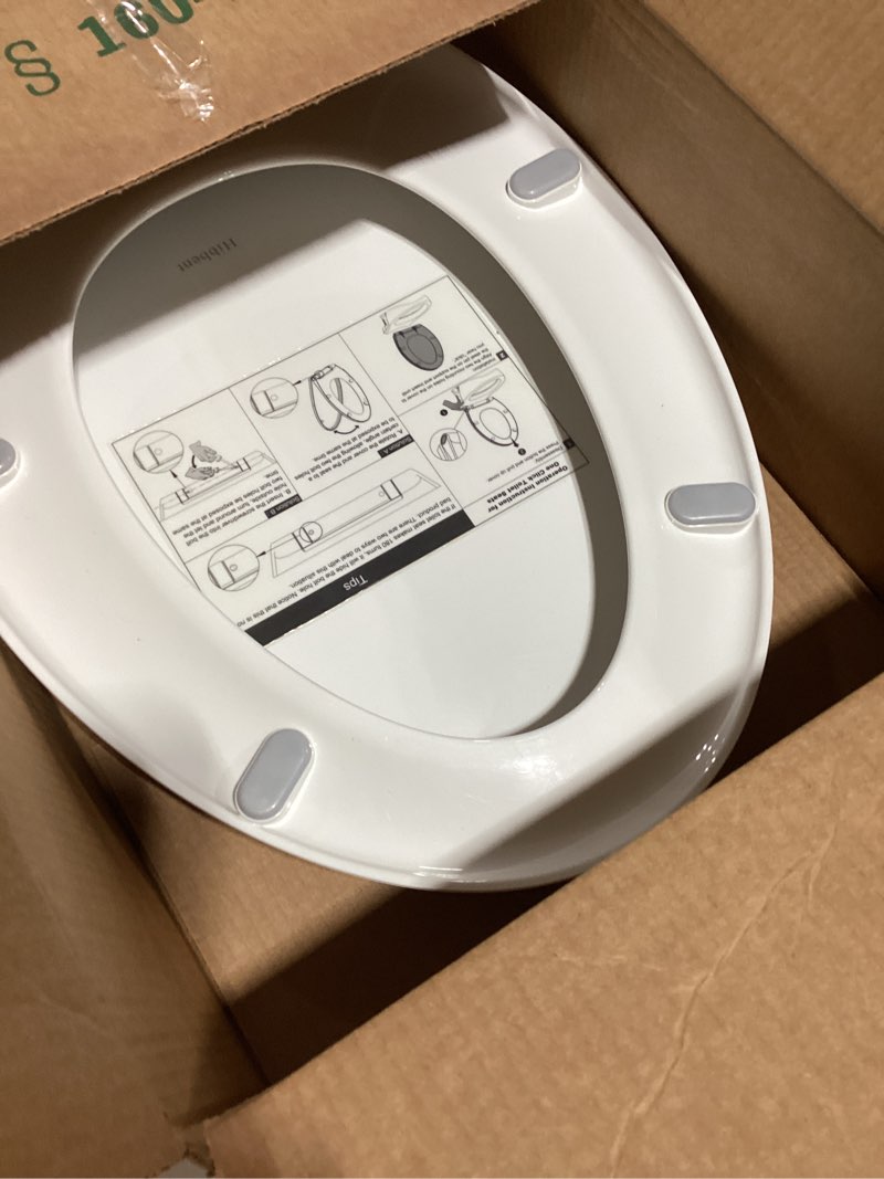 Condition photo showing Good Condition for Hibbent Premium Round Toilet Seat with Cover Quiet Close, One-Click to Quick Release, Easy Installation Non-Slip Seat Bumpers, Slow Close Toilet Seat and Cover, Easy Cleaning-White Color One-click Round 16.5" White