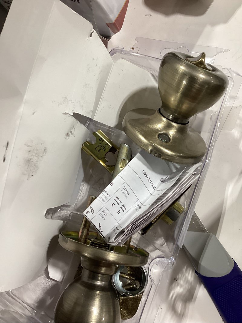 Condition photo showing Good Condition for kwikset tylo antique brass entry door knob 1-3/4 in.