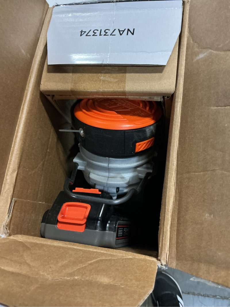 Condition photo showing As Is for black+decker 20v max string trimmer and edger 2 in 1, cordless weed wacker with auto spool feed, battery and charger included, 12 inch steel deck, reduced vibration (lst300)